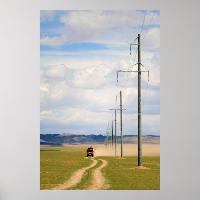 4X4 Fahrzeuge auf der Straße, Wüste Gobi Poster (Vorne)