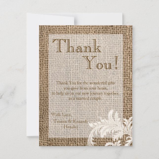 4x5 FLAT Danke Card Burlap Lace Country Wester (Vorderseite)