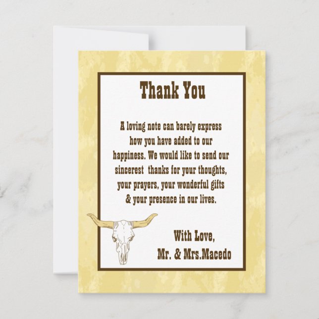 4x5 FLAT Danke Card Cowboy Rodeo Steer Skull T (Vorderseite)