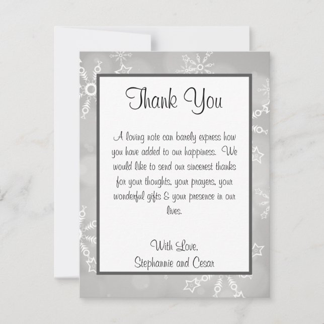 4x5 FLAT Danke Card Gray Snowflakes Einladung (Vorderseite)