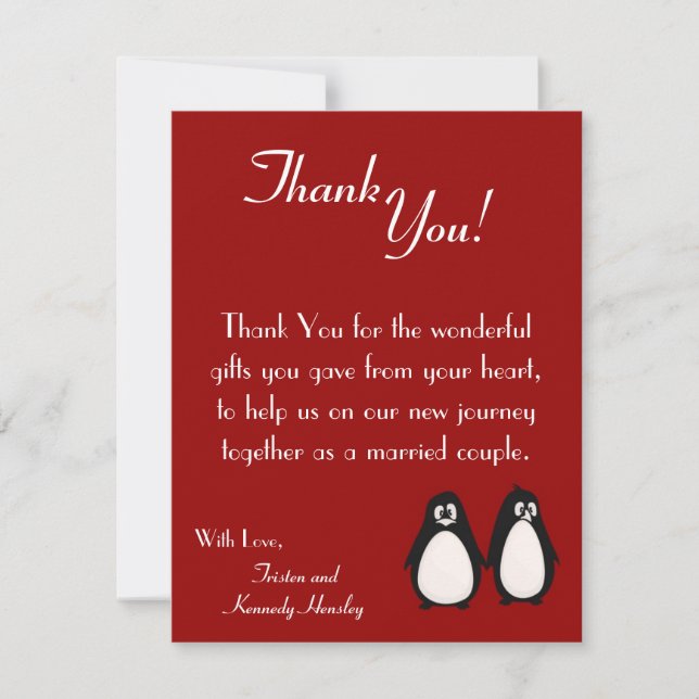 4x5 FLAT Danke Card Pinguin Liebe Paare (Vorderseite)