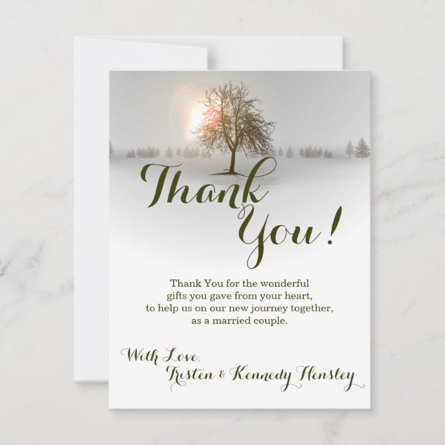 4x5 FLAT Danke Card Winter Sunset Tree Schnee (Vorderseite)