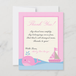4x5 FLAT Danke Karte Pink Naut Segelboot Whale