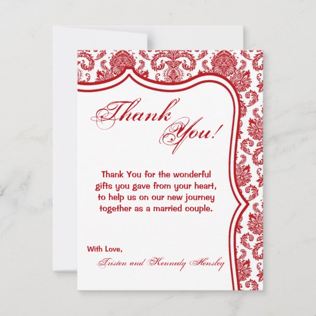 4x5 FLAT Danke Karte Red Crim White Damask Lace (Vorderseite)