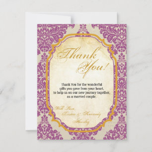 4x5 FLAT Dankeschön Card Lila Gold Damask Lace Pr Dankeskarte