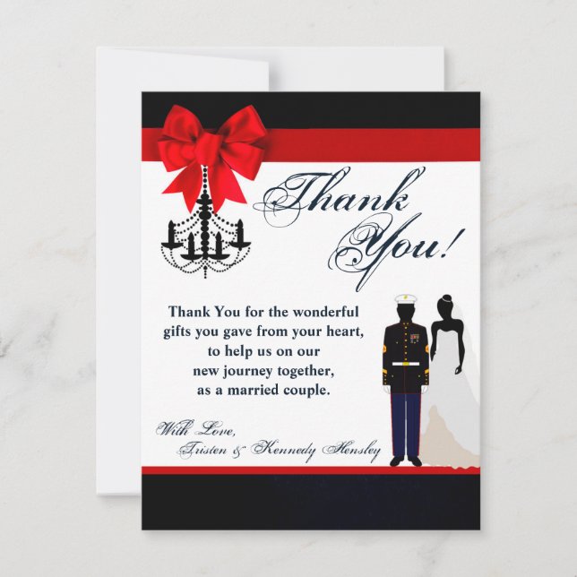 4x5 FLAT Vielen Dank Card Marine Uniform Groom Bri Dankeskarte (Vorderseite)