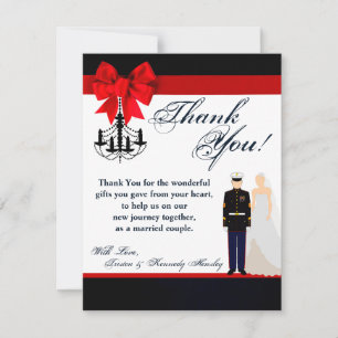 4x5 FLAT Vielen Dank Card Marine Uniform Groom Bri Dankeskarte