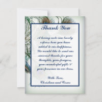4x5 FLAT Vielen Dank Card Peacock Feathers Blue/Gr