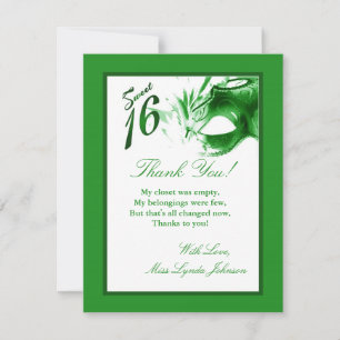 4x5 FLAT Vielen Dank Card Sweet 16 Green Party Dankeskarte