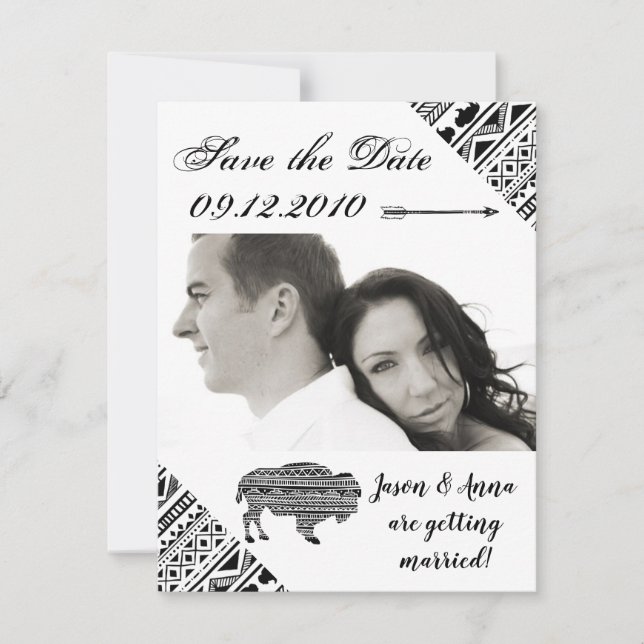 4x5 Save the Date Karte Boho Buffalo Tribal Muster (Vorderseite)