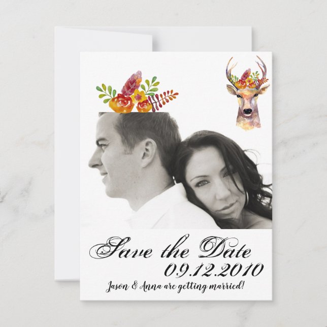 4x5 Save the Date Karte boho Reh Buck Head Brownin (Vorderseite)