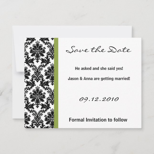 4x5-Save the Date-Karte - Schwarze Damaskus und Gr Save The Date (Vorderseite)