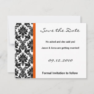 4x5 Save-the-Date-Karte - schwarzer Damast & Orang Save The Date