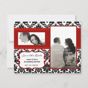 4x5-Save the Date-Karte - Schwarzer Damast und Rot Save The Date