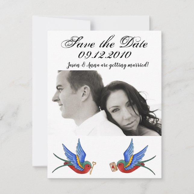 4x5 Save the Date Karte Traditioneller Bird Tattoo (Vorderseite)