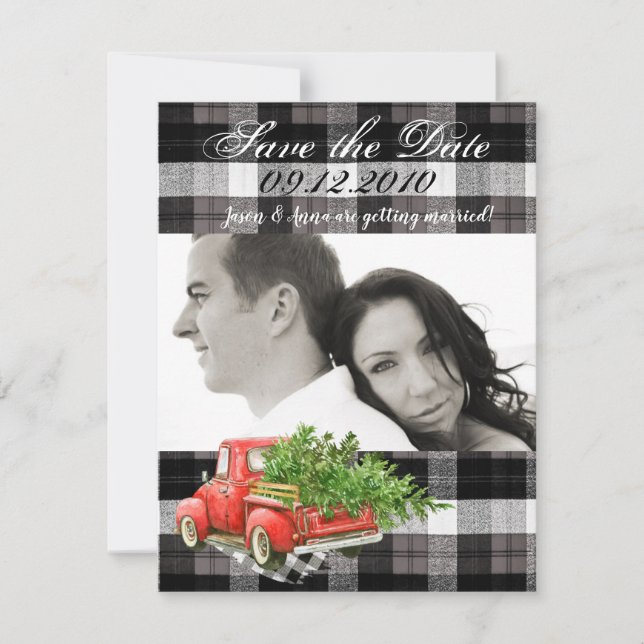 4x5 Save the Date Karte XMAS LKW Baffalo Kariert B (Vorderseite)