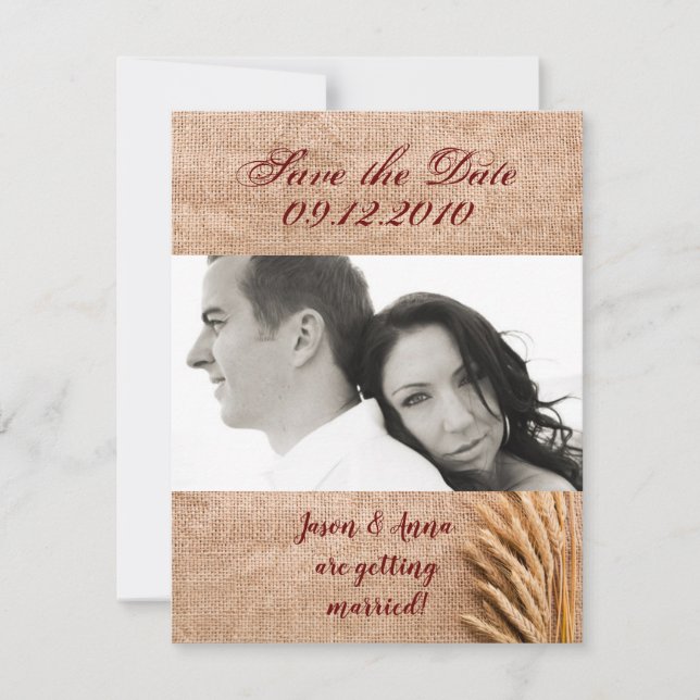 4x5 Save the Date Kartenwheat on Burlap Sack Count Einladung (Vorderseite)