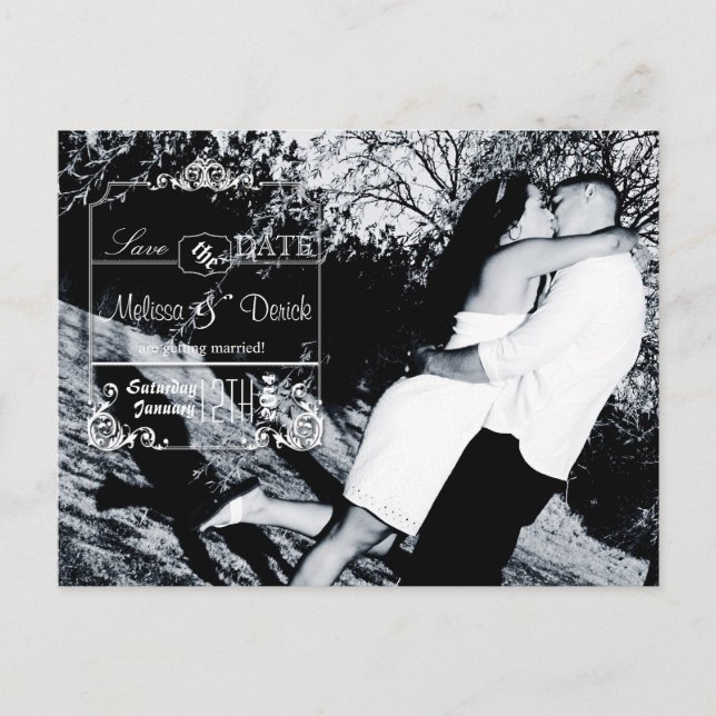 4x5 Typografie Save the Date Foto Ankündigung Postkarte (Vorderseite)