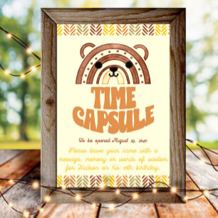 4x6 Zeitkapsel Boho-Wald-Bär Geburtstag Poster