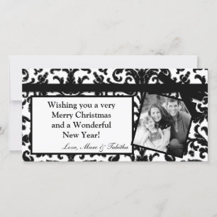 4x8 Black Damask Ribbon Frame FOTO Weihnachtskarte Feiertagskarte