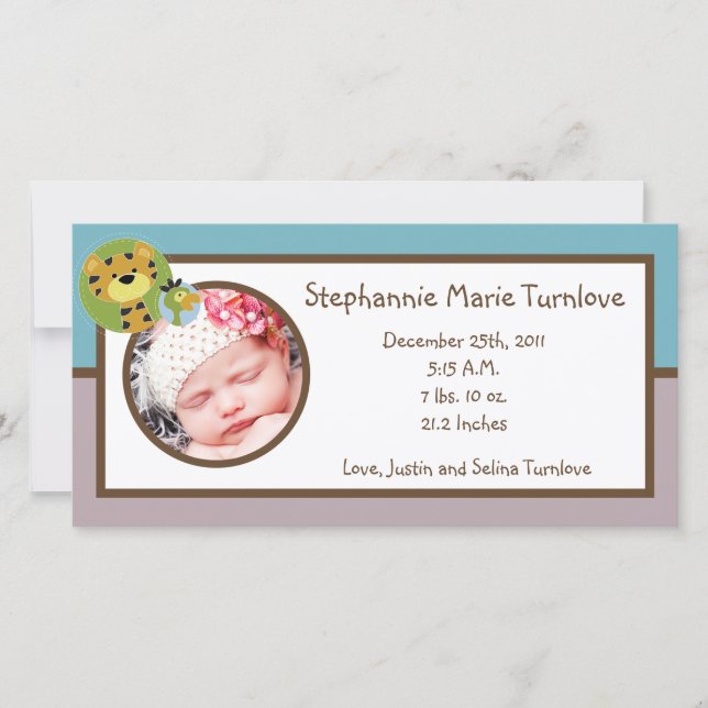 4x8 Foto Geburtserklärung Jungle Tales Safari Ankündigung (Vorderseite)