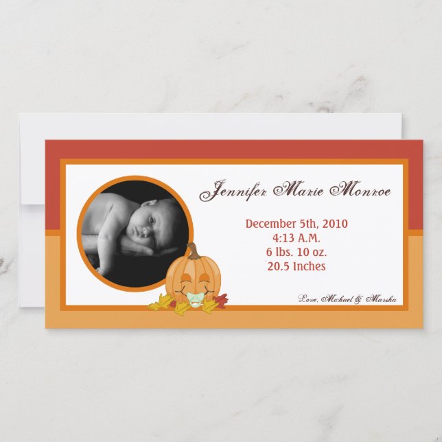 4x8 Herbstuntergang Pumpkin Foto Geburtsankündigun Ankündigung (Vorderseite)