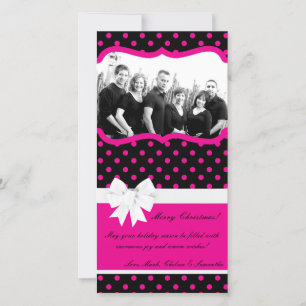 4x8 Hot Pink Black Polka Dot FOTO Weihnachtskarte Feiertagskarte