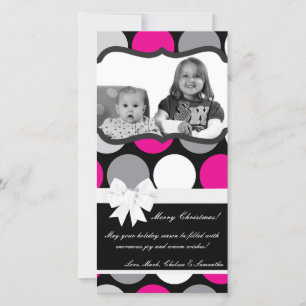4x8 Hot Pink Schwarze Punkte PHOTO-Weihnachtskarte Feiertagskarte