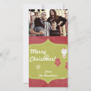 4x8 Red White Christmas Ornaments FOTO Card Feiertagskarte