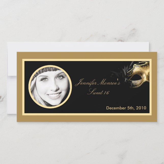 4x8 Sweet 16 Gold Black Party Ankündigung (Vorderseite)