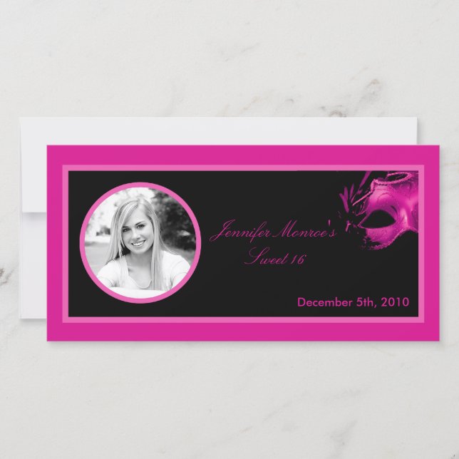 4x8 Sweet 16 Hot Pink Black Party Ankündigung (Vorderseite)
