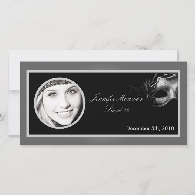 4x8 Sweet 16 Silver Black Party Ankündigung (Vorderseite)
