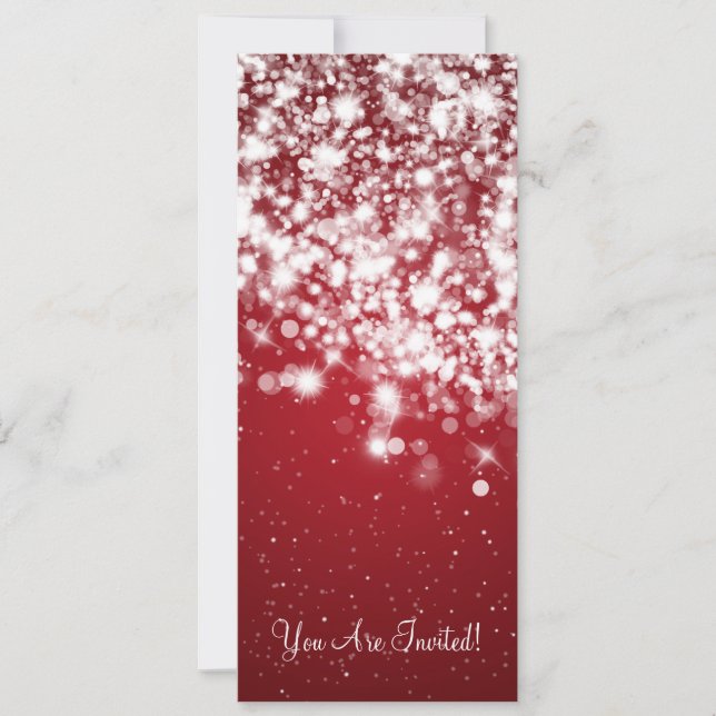 4x9.25 Elegante Hochzeitsglanzwelle Rot Einladung (Vorderseite)