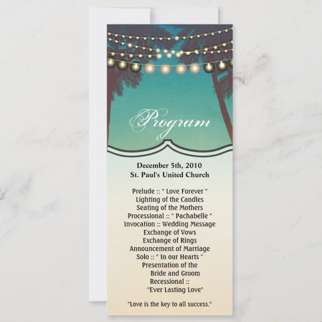 4x9,25 Programm Karten Strand Sonnenuntergang Palm (Vorderseite)