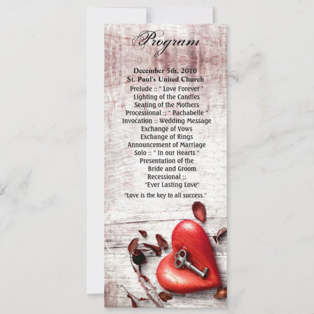 4x9.25 Programmkarten Länderschlüssel für mein Her Einladung (Vorderseite)