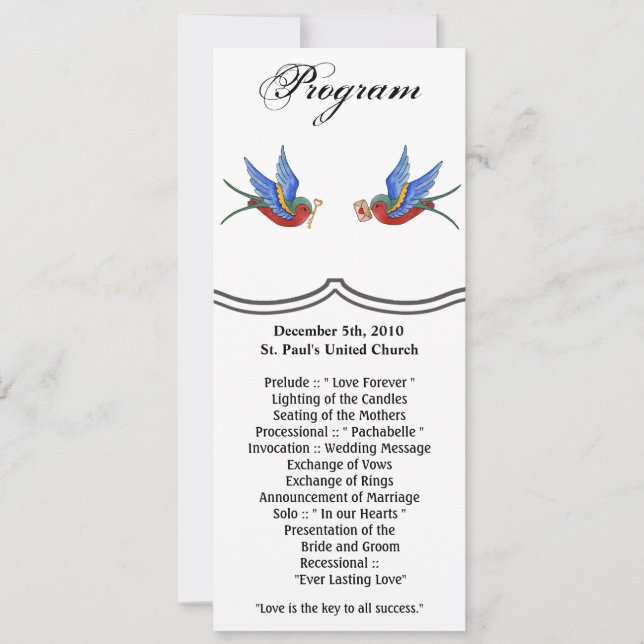 4x9.25 Programmkarten Traditioneller Bird Tattoo S Einladung (Vorderseite)