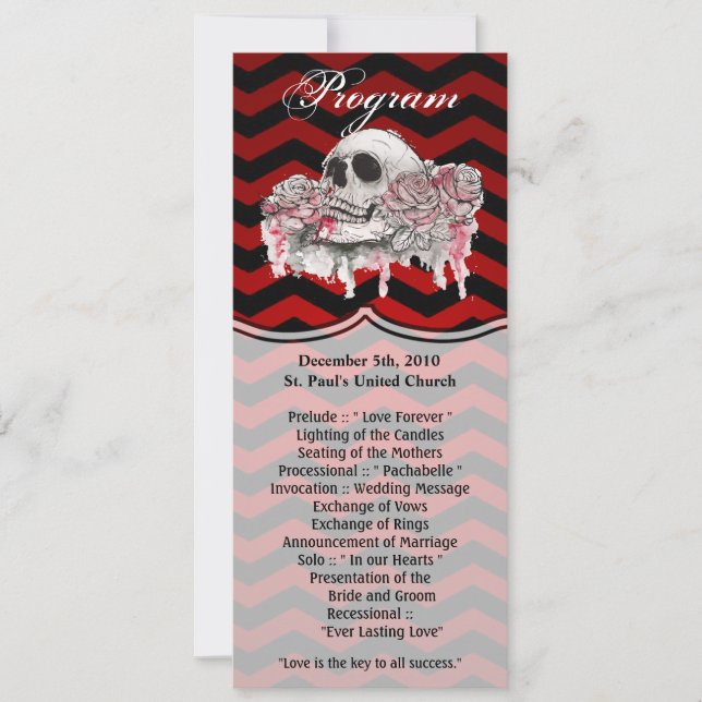 4x9.25 Rose Skull-Karten Gothisch Zickzack rot Einladung (Vorderseite)