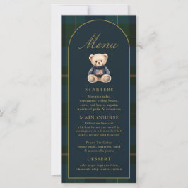 4x9" Classic Teddy Bear Plaid Baby Shower Menu