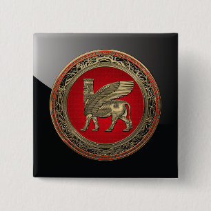 [500] Assyrian Winged Bull - Gold Lamassu Button