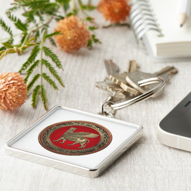 [500] Assyrian Winged Bull - Gold Lamassu Schlüsselanhänger (Seite)