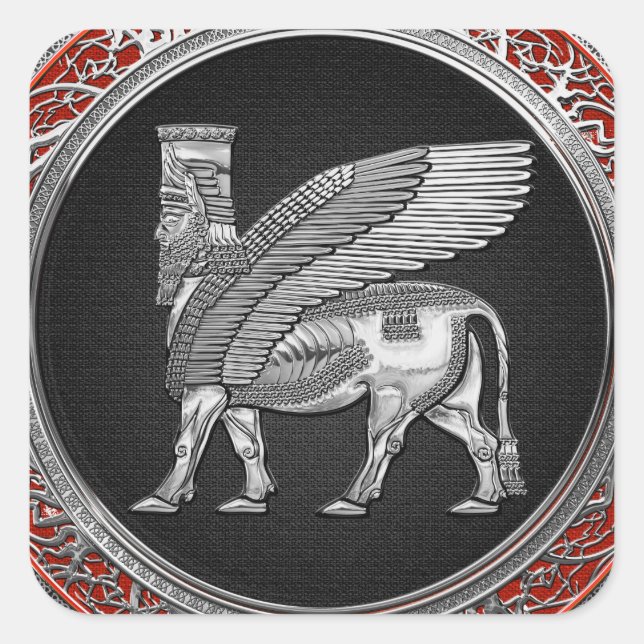 [500] Assyrian Winged Bull - Silver Lamassu Quadratischer Aufkleber (Vorderseite)