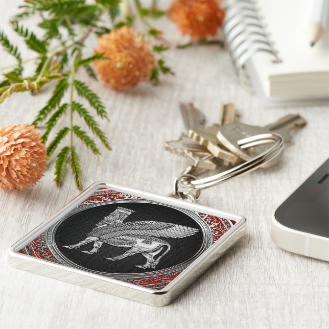 [500] Assyrian Winged Bull - Silver Lamassu Schlüsselanhänger (Seite)