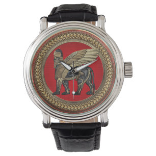 [500] Assyrian Winged Lion: Gold & Black Lamassu Armbanduhr
