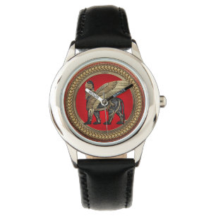 [500] Assyrian Winged Lion: Gold & Black Lamassu Armbanduhr
