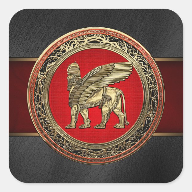 [500] Assyrian Winged Lion - Gold Lamassu Quadratischer Aufkleber (Vorderseite)