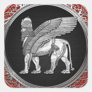[500] Assyrian Winged Lion - Silver Lamassu Quadratischer Aufkleber