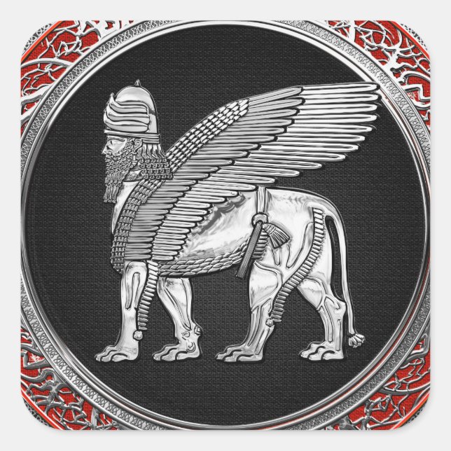 [500] Assyrian Winged Lion - Silver Lamassu Quadratischer Aufkleber (Vorderseite)