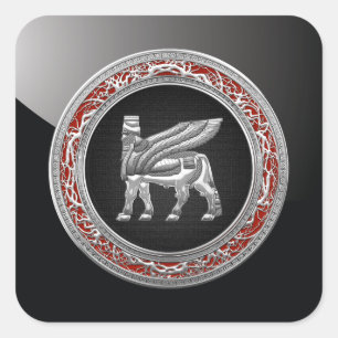 [500] Babylonischer Flügelbull [Silber] [3D] Quadratischer Aufkleber