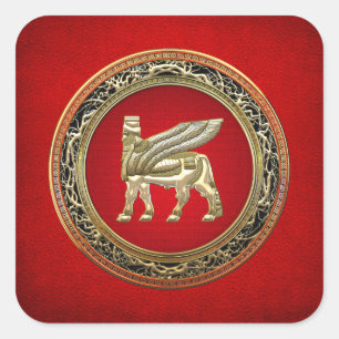 [500] Babylonischer Winged Bull Lamassu [3D] Quadratischer Aufkleber