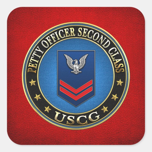 [500] CG: Petty Officer Second Class (PO2) Quadratischer Aufkleber (Vorderseite)
